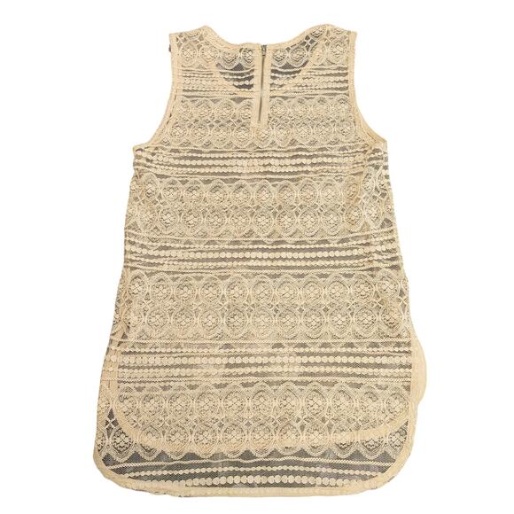Elodie Lace Sheer Tunic Tank Top Scoop Neck High Low Hem Cream Beige Womens S - Picture 2 of 7